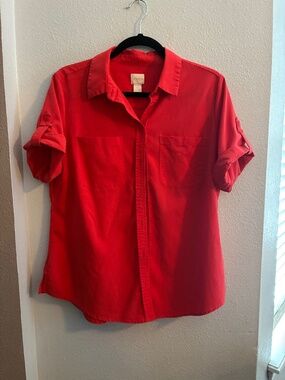 Red button-down shirt